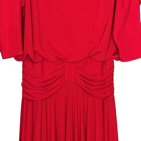 Vintage 80s Pat Richards Red Fringe Hem Cowl Back Ruched Waist Dress Size 10 USA - Picture 6 of 12